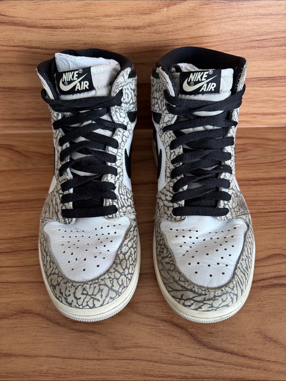 Nike High-Top Sneakers — White & Black with Gray Elephant Print men 7 women 8.5